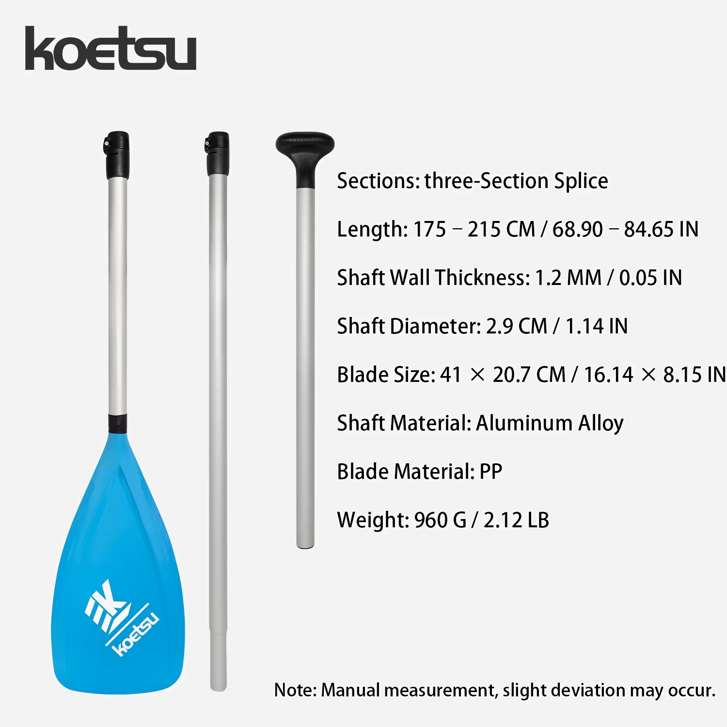 Pagaie en alliage d'aluminium KOETSU S14, design à lame courbée, protection des bords en TPE, durable, pagaie lisse pour SUP et kayak