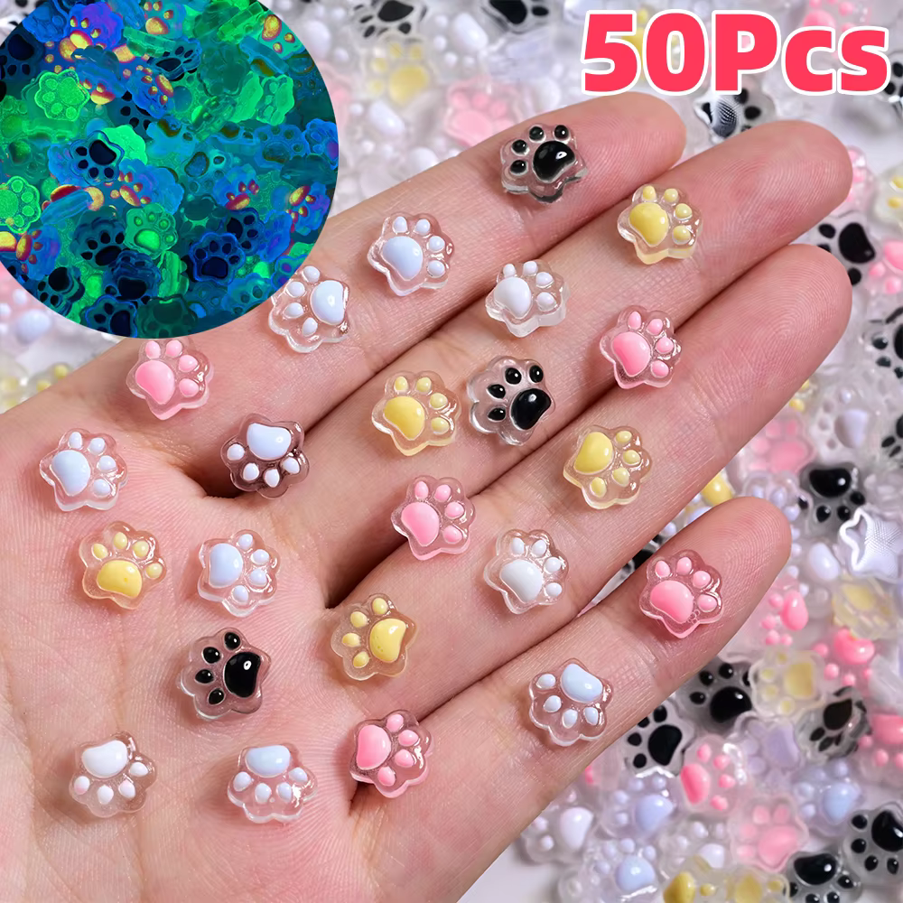 Breloques pour ongles patte de chat lumineuse 3D
