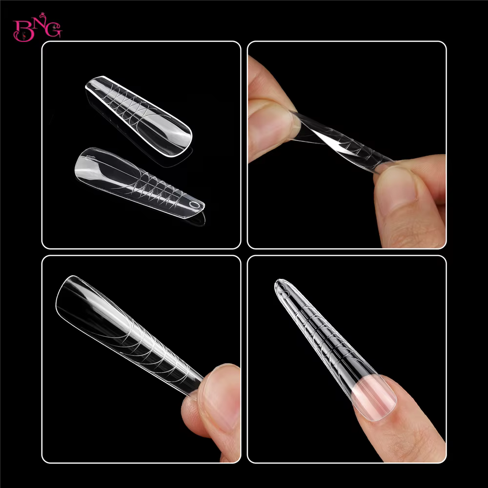 BNG 140 pièces Formes à ongles doubles Amande 14 Tailles Professionnelles Salon Facile à Utiliser Réutilisables Moules d'Extension d'Ongles Outils DIY Maison