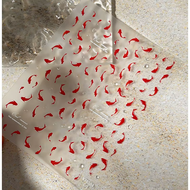 Autocollants pour ongles en forme de poisson Koi rouge