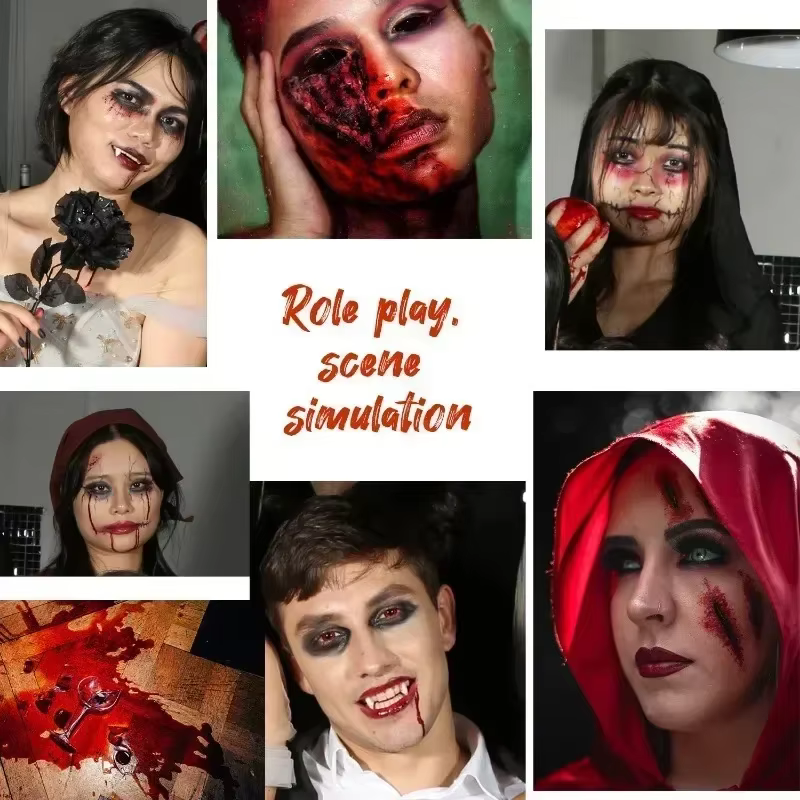 Spray de sang artificiel réaliste et lavable pour maquillage d'Halloween, effet gouttes, pour créer un regard sanglant