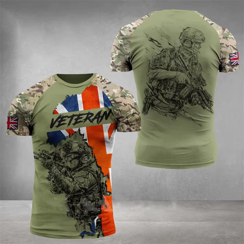 T-shirt graphique drapeau britannique été 2026 pour hommes, vêtements de sport, t-shirts imprimés 3D camouflage champêtre, hauts de qualité supérieure