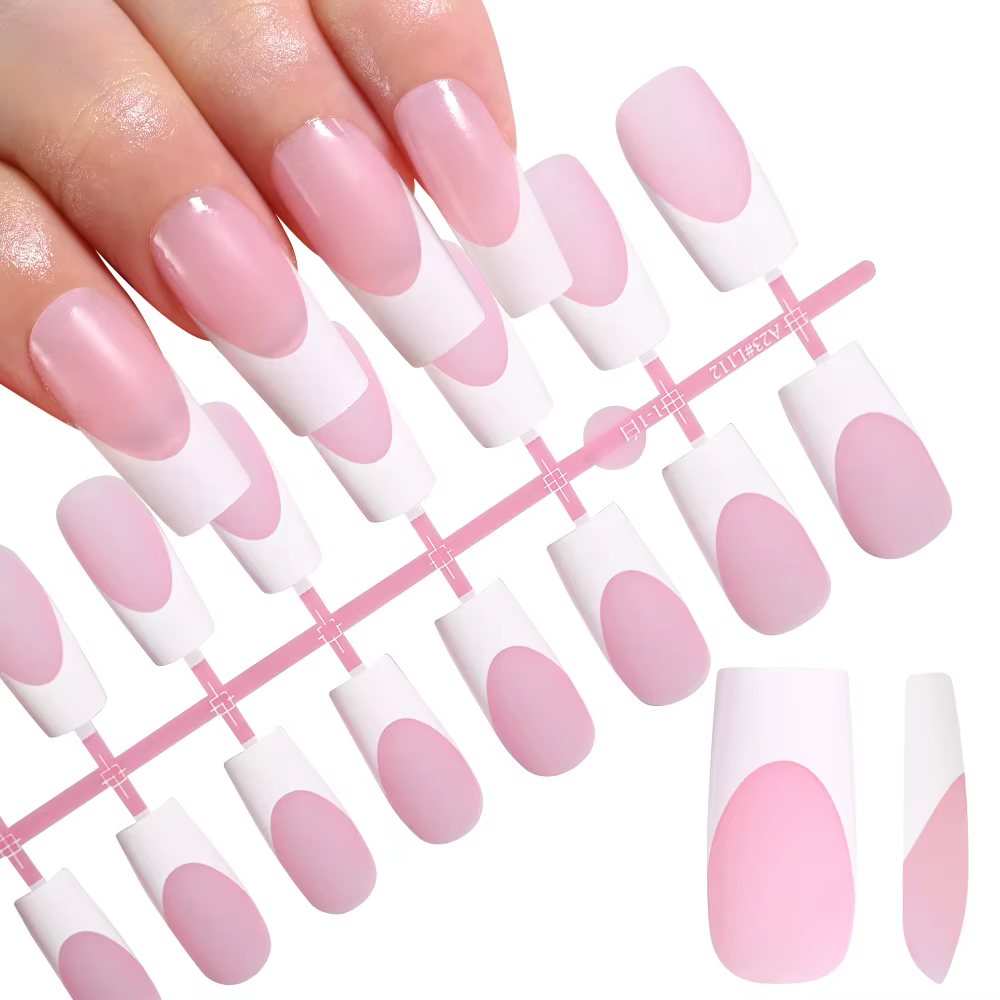 120 faux ongles français carrés moyennement longs en acrylique
