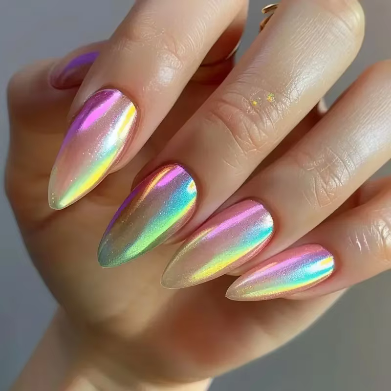 Perlé nu brillant Nail Art mode couleur unie amande faux ongles détachable fini
