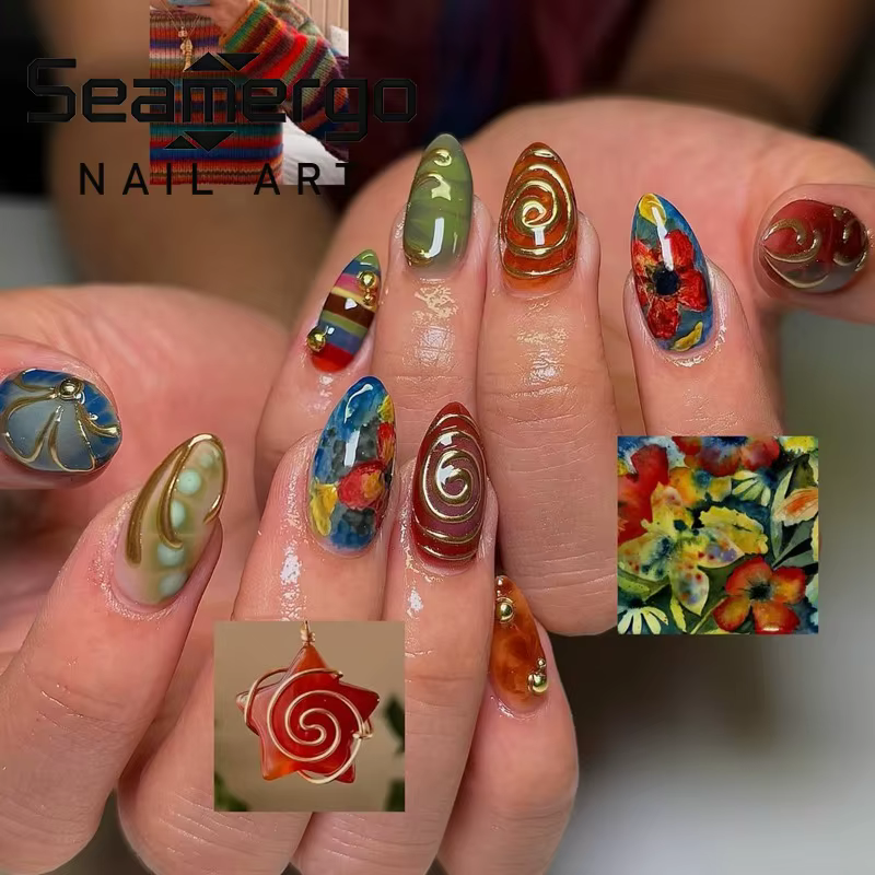 24 faux ongles à presser en amande