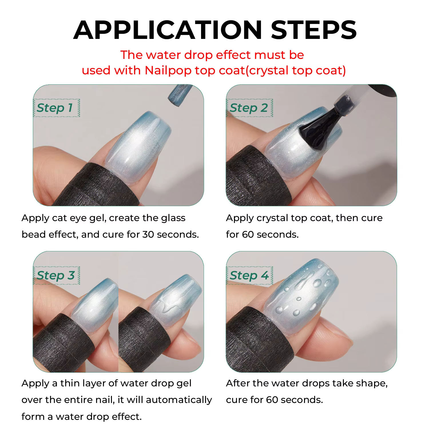 Nailpo HEMA/TPO Free Water Drop Top Coat Sans Résidu Auto-Nivelant Séchage Rapide en 5 Secondes Longue Durée 15ml Parfait pour Effet 3D Qualité Supérieure 1/2pc
