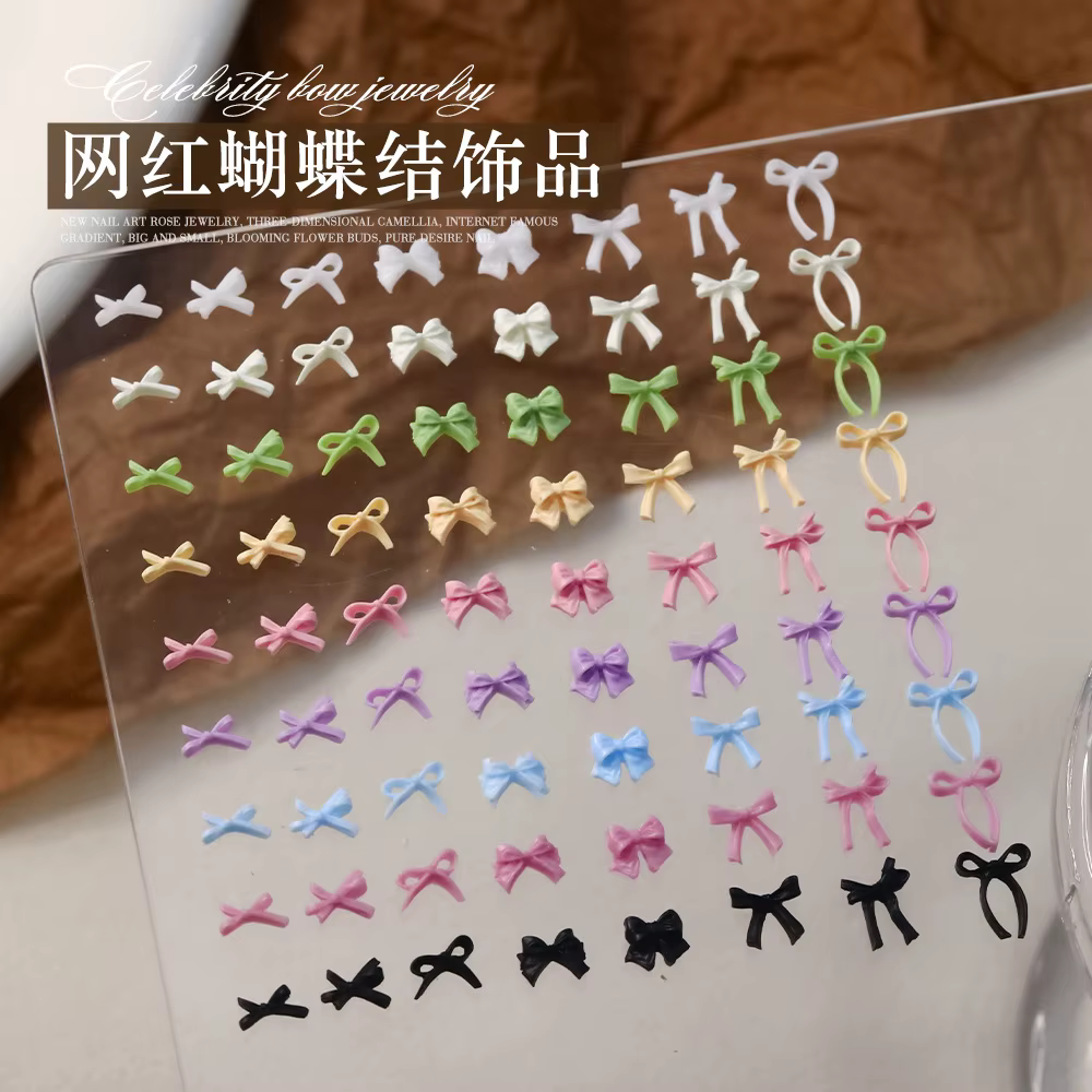 8Styies arcs Design Nail Art accessoires couleurs mélangées arc Macaron dessin animé 3D ruban nœud papillon résine ongles breloques bricolage outil de manucure