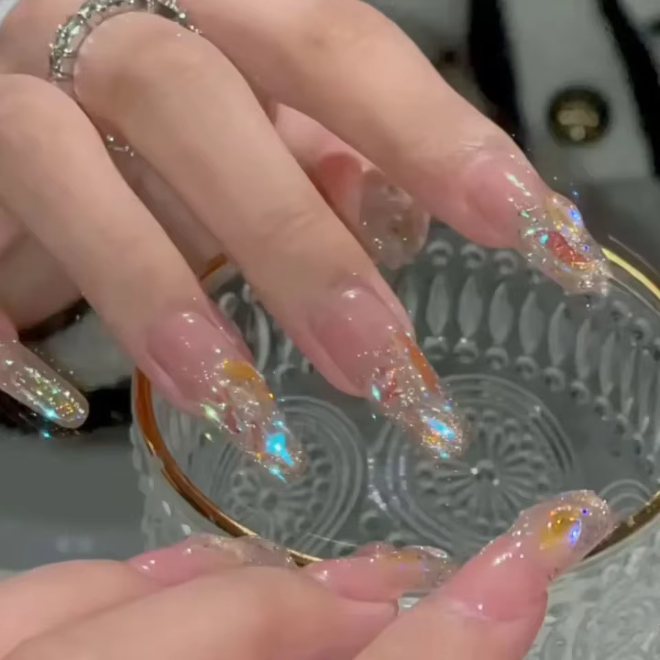 Blingbling Nail Art Glace Transparent Aurora Diamant Rêve Fée Faux Ongles Ongle Artificiel pour Fille