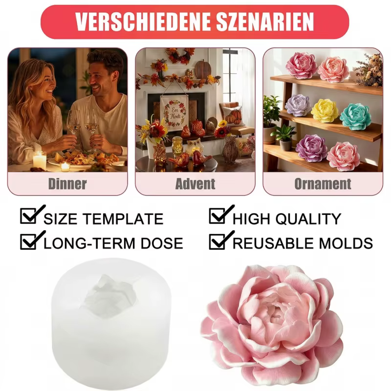Moule en silicone pour bougie en forme de fleur de jasmin, moule en silicone à motif floral 3D, moule en silicone flexible et amovible.