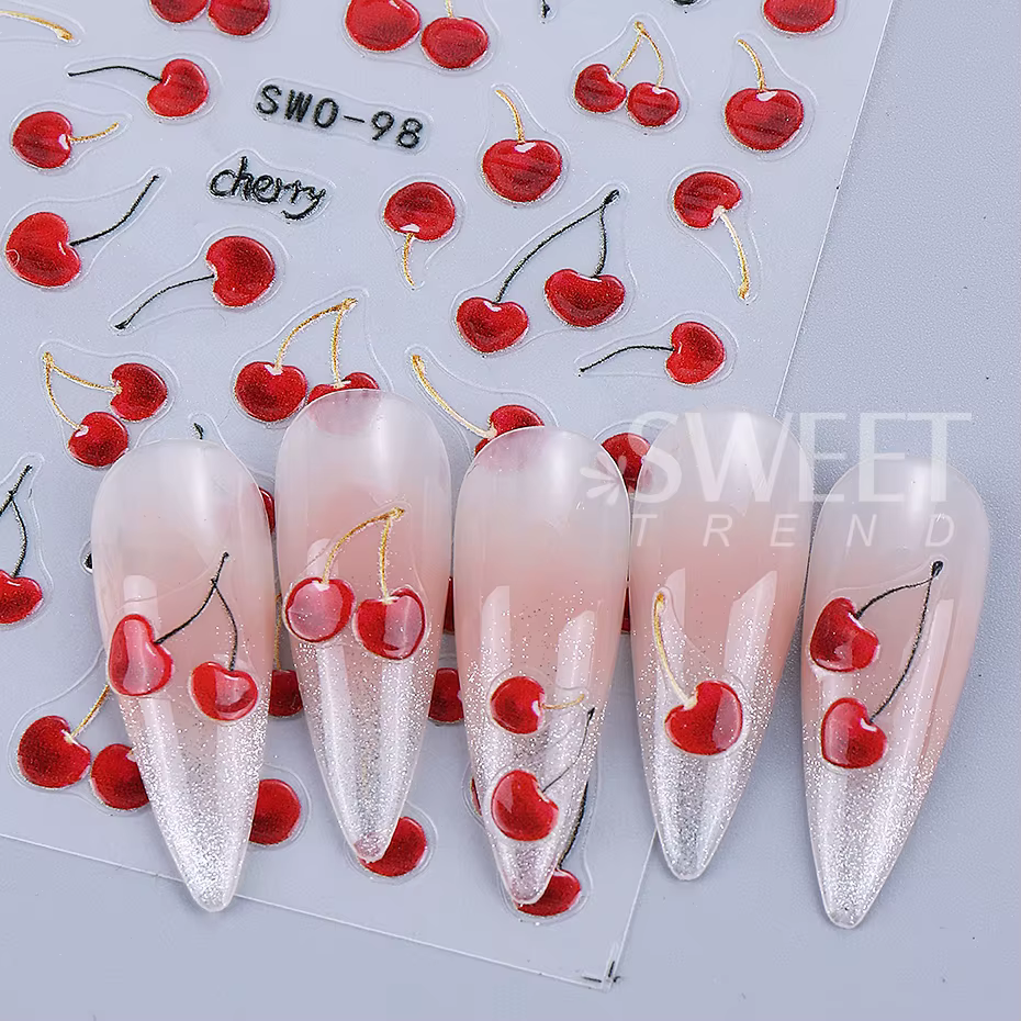 Autocollants pour ongles cerise rouge