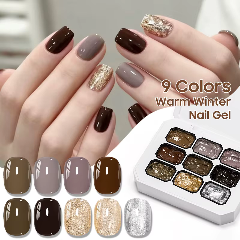9 couleurs chaud hiver tapotement peinture Gel vernis à ongles effet paillettes tremper Gel