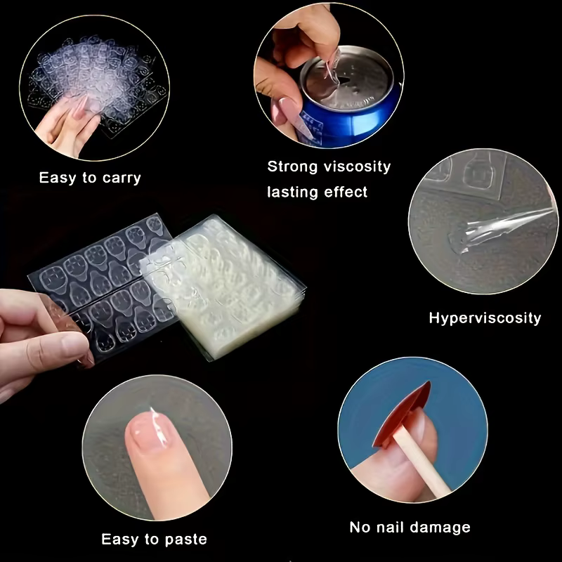 1200-240 Ultra-mince 50-10 feuilles Double face Gel ongles autocollants gelée colle Super collant imperméable