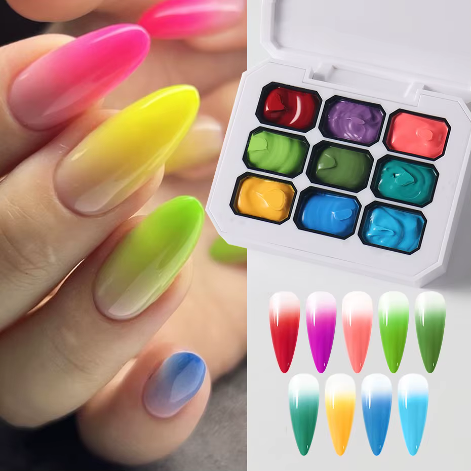 9 grilles dégradées couleurs néon Gel vernis à ongles arc-en-ciel Pat dessin Gel