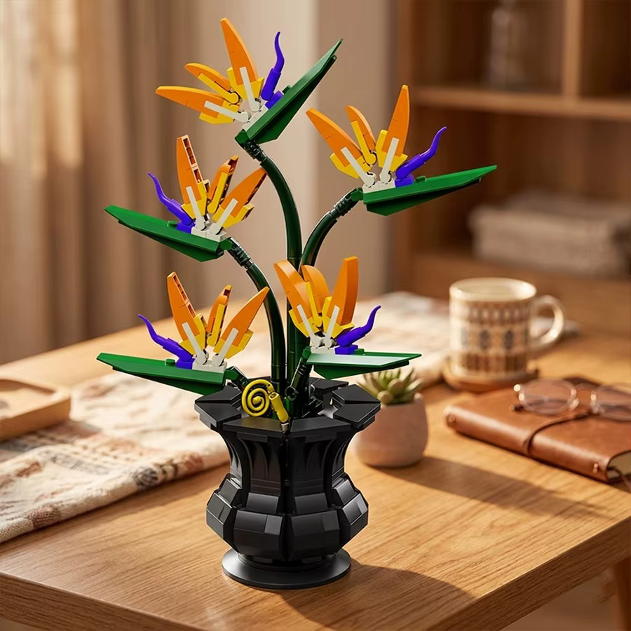 Ensemble de blocs de construction Bonsaï Oiseau de paradis, modèle de plante artificielle, kit de blocs DIY, décoration de bureau à domicile, cadeau de Noël ou d'anniversaire