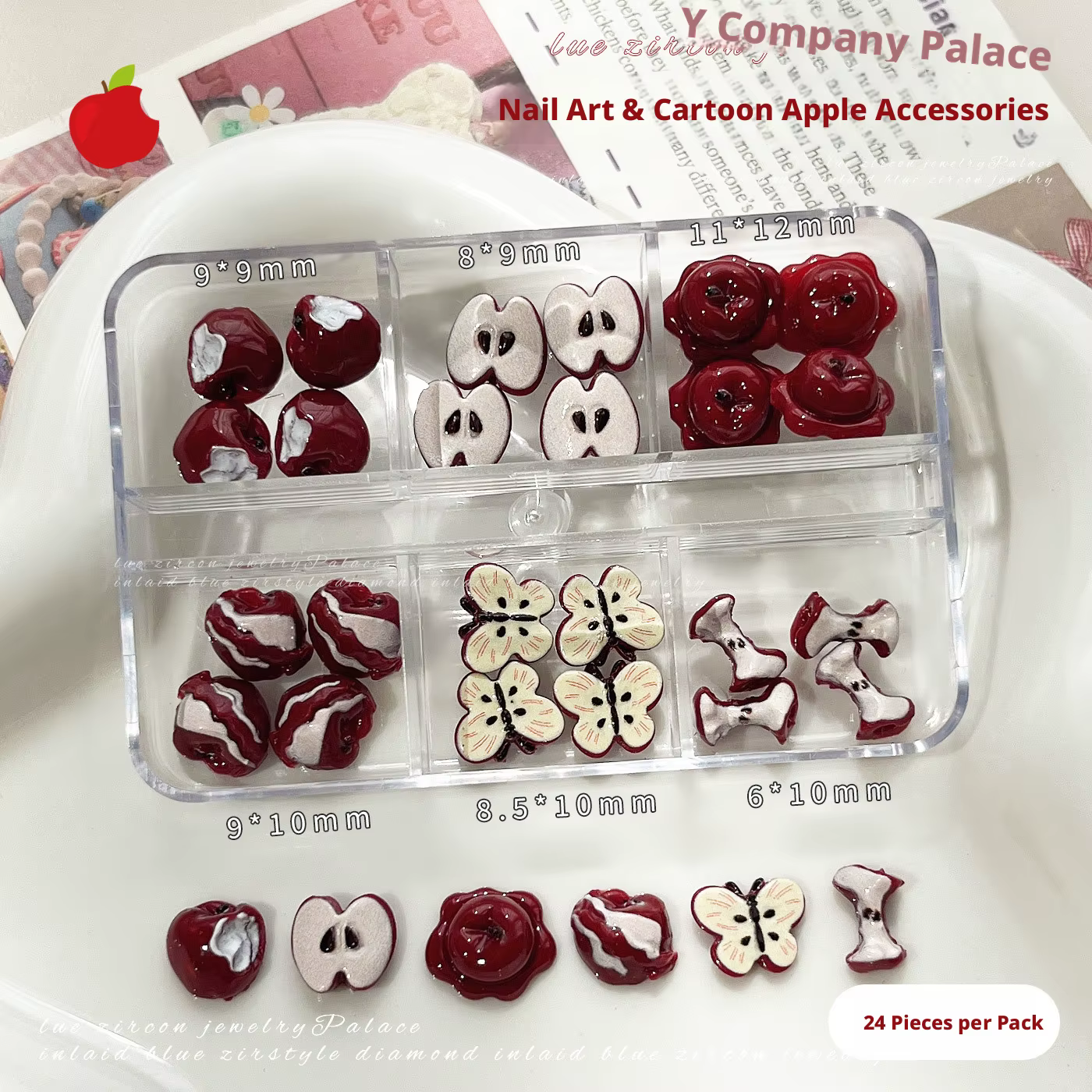 20 pièces MIX de breloques pour ongles en forme de pomme rouge mignonne