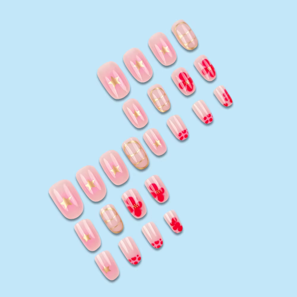24 pièces pointes d'ongles décoration florale ronde courte pour ongles avec outils presse esthétique
