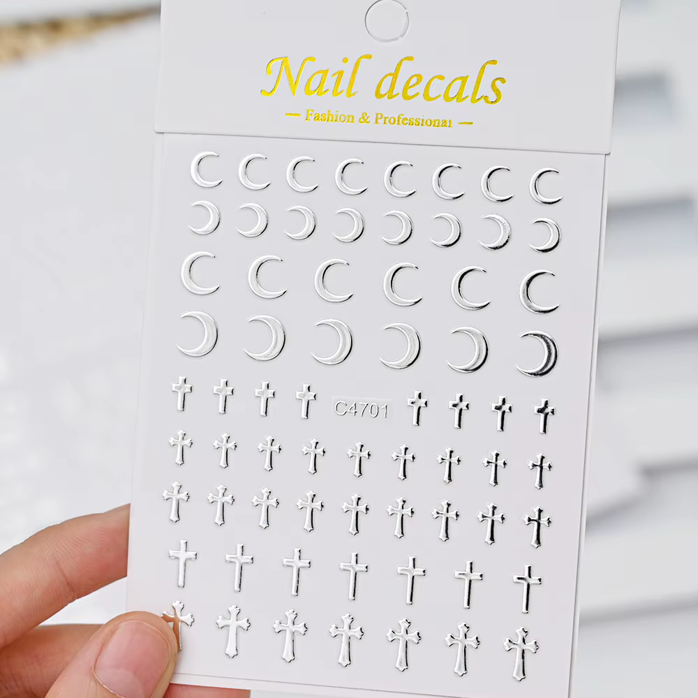 Autocollants pour ongles en métal argenté