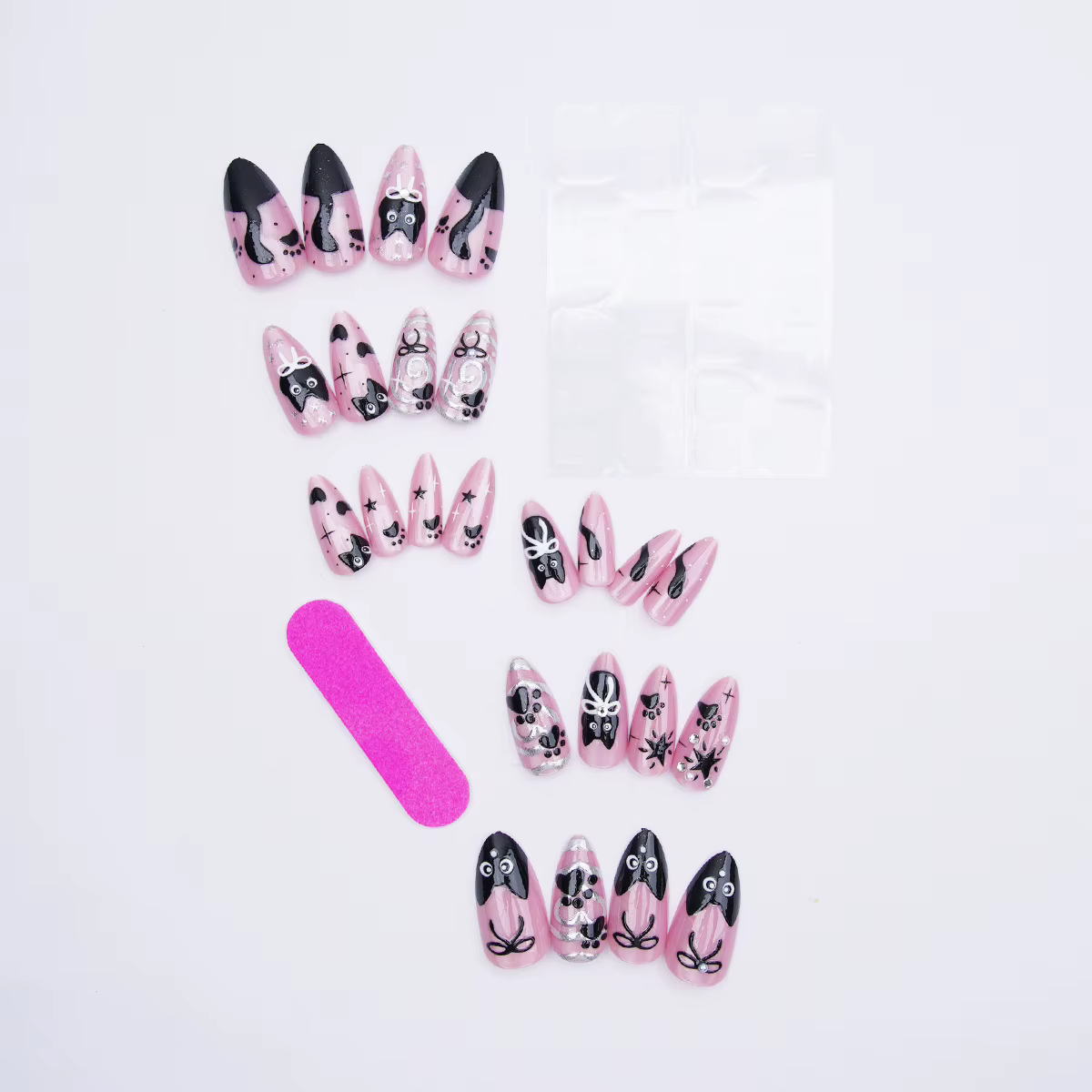 24 pièces doux Cool rose oeil de chat presse sur ongles