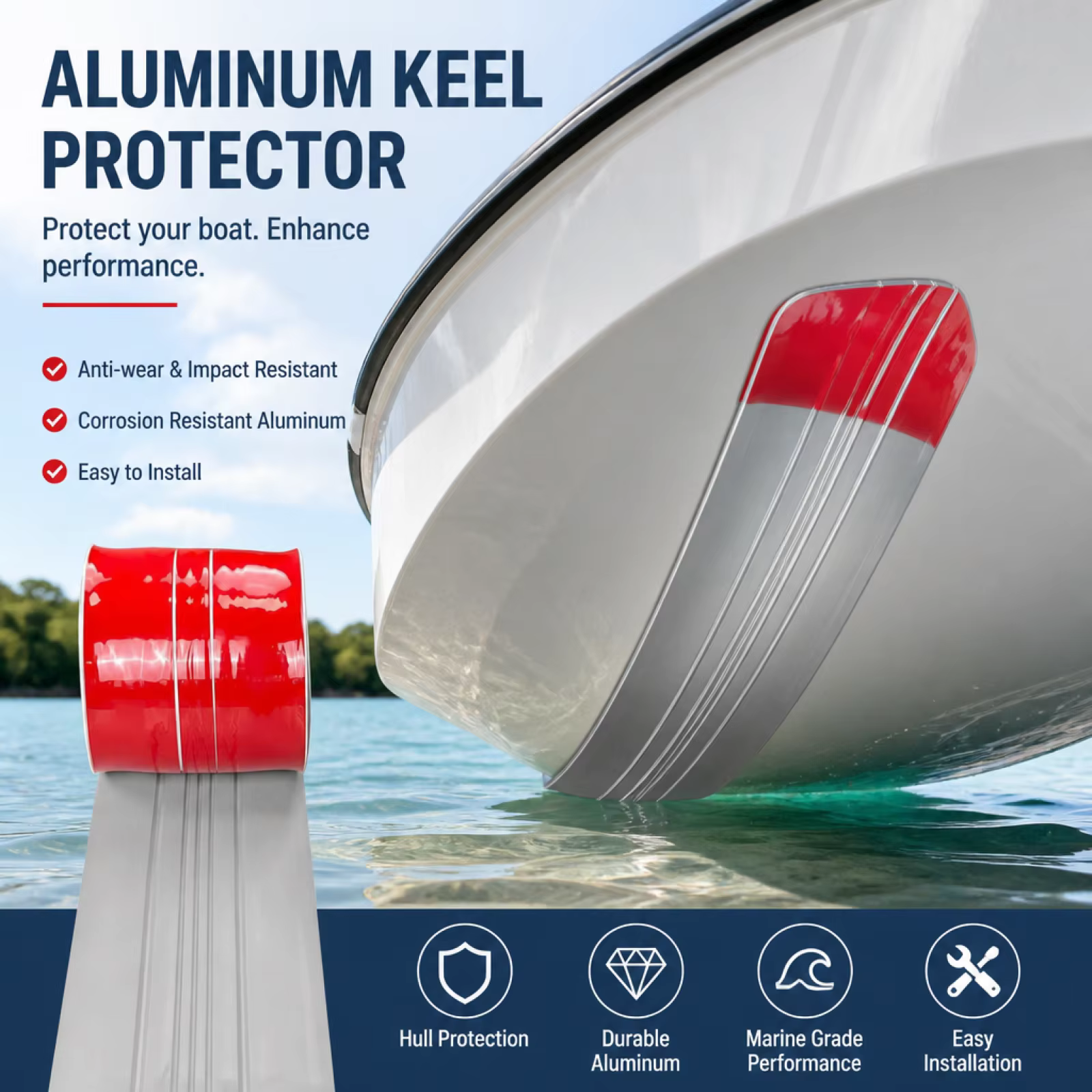 Protection de quille de bateau anti-collision, accessoire de navigation résistant à l'usure pour pêcheurs, amateurs de sports nautiques, et utilisation en rive