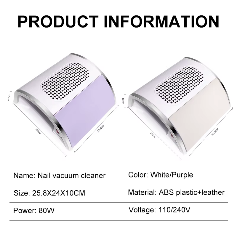Collecteur de poussière d'ongles 80W, aspirateur de bureau à double ventilateur, collecteur de poussière d'ongles haute puissance avec filtre