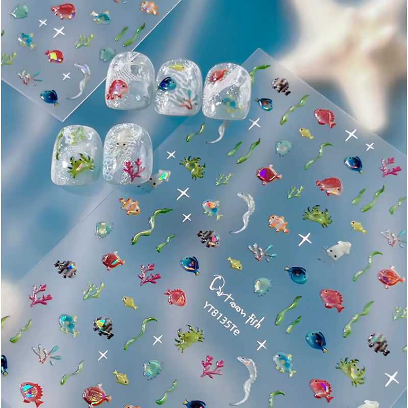 Autocollants pour ongles colorés thème Océan d'été