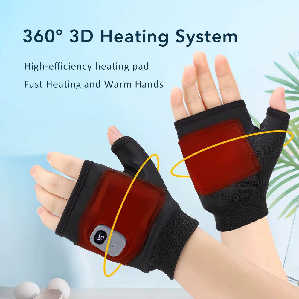 Gants chauffants électriques, Support de main demi-doigt, Protection de la paume chaude d'hiver, Sport de plein air, compresse chaude, Protection Anti-attrition