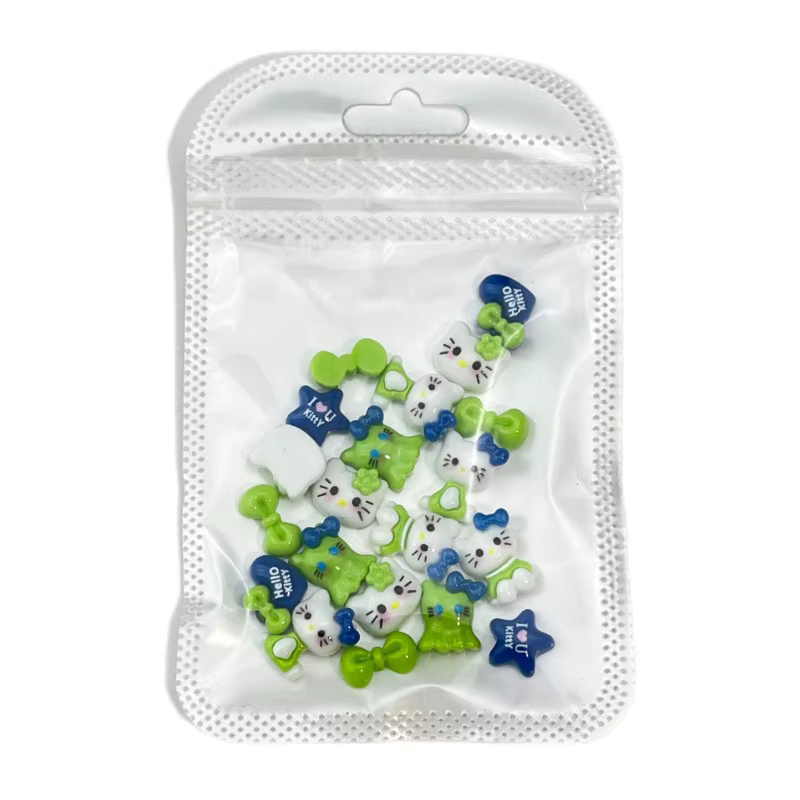 20 pièces adorables ongles Hello Kitty vert KT chat dessin animé accessoires