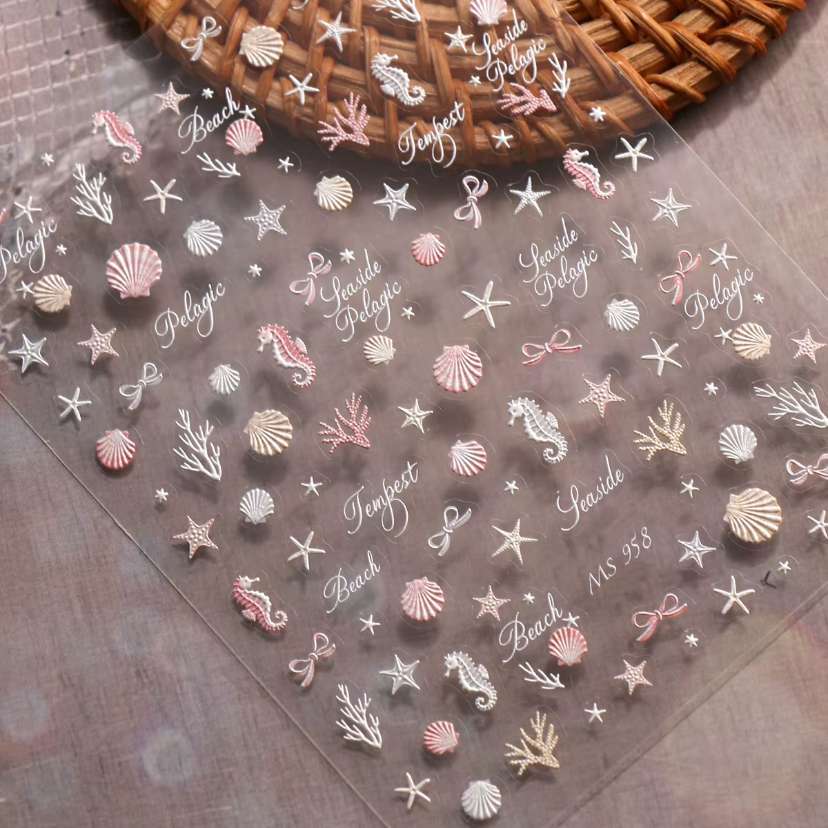 Autocollants pour ongles Coquillages Océaniques Aurora - Décorations 3D en relief Étoiles de mer et Hippocampes pour
