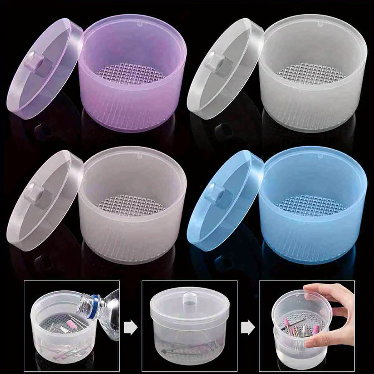 Boîte de nettoyage et de désinfection de tête de polissage des ongles avec filtre