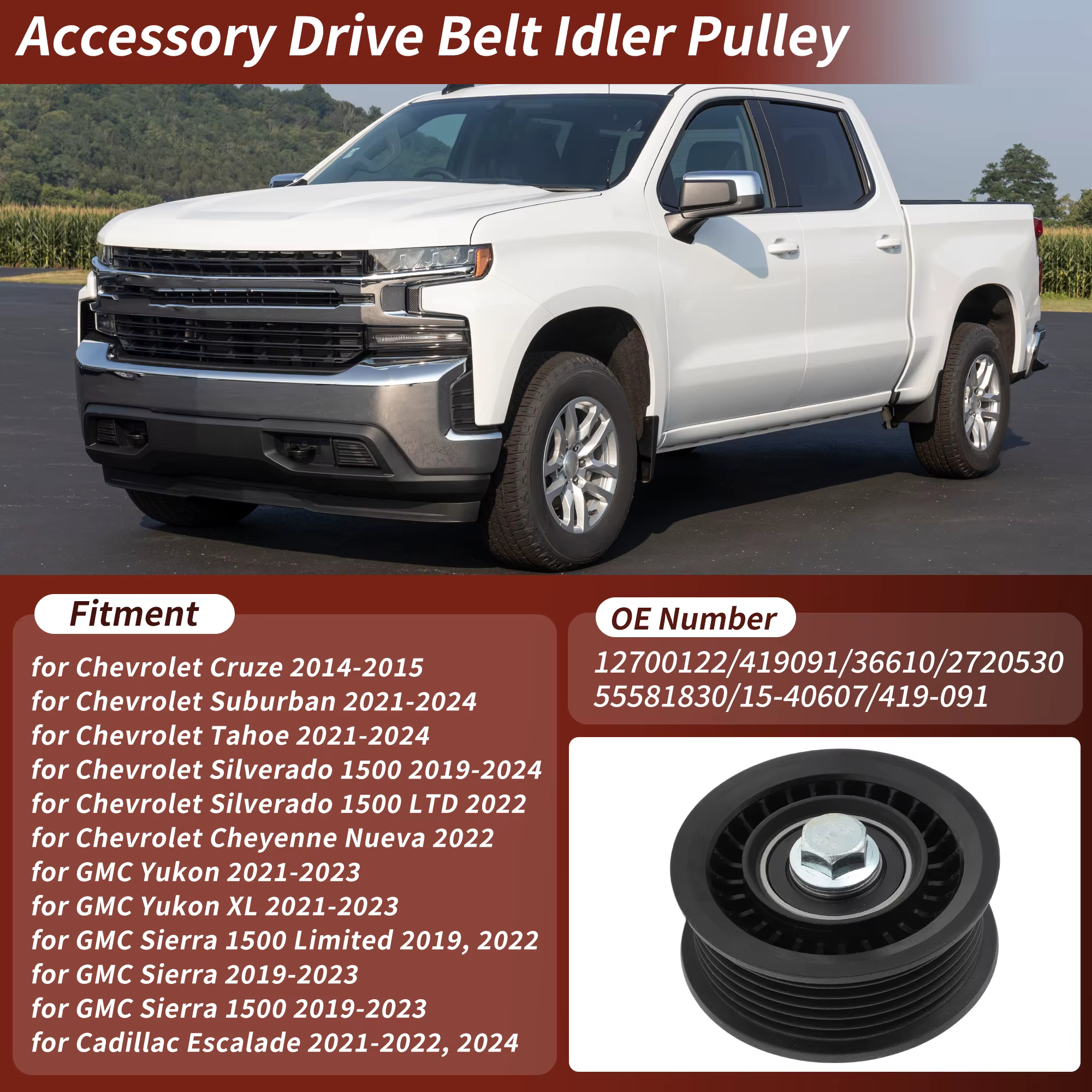 UXCELL No.12700122 poulie de renvoi de courroie d'entraînement accessoire pour Chevrolet pour GMC pour Cadillac