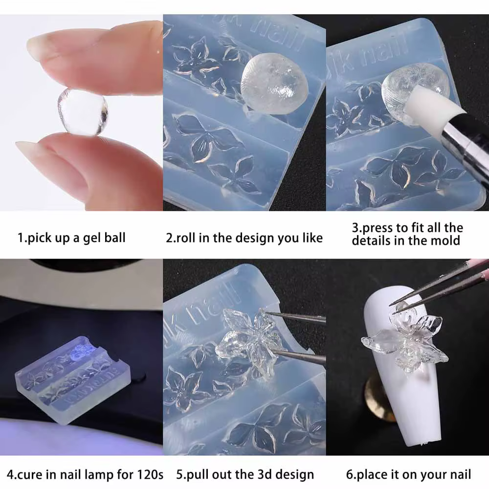 Moules à ongles en Silicone avec nœud papillon 3D + 1 stylo à découper