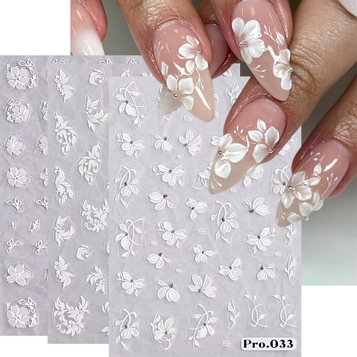Autocollants pour ongles à fleurs blanches
