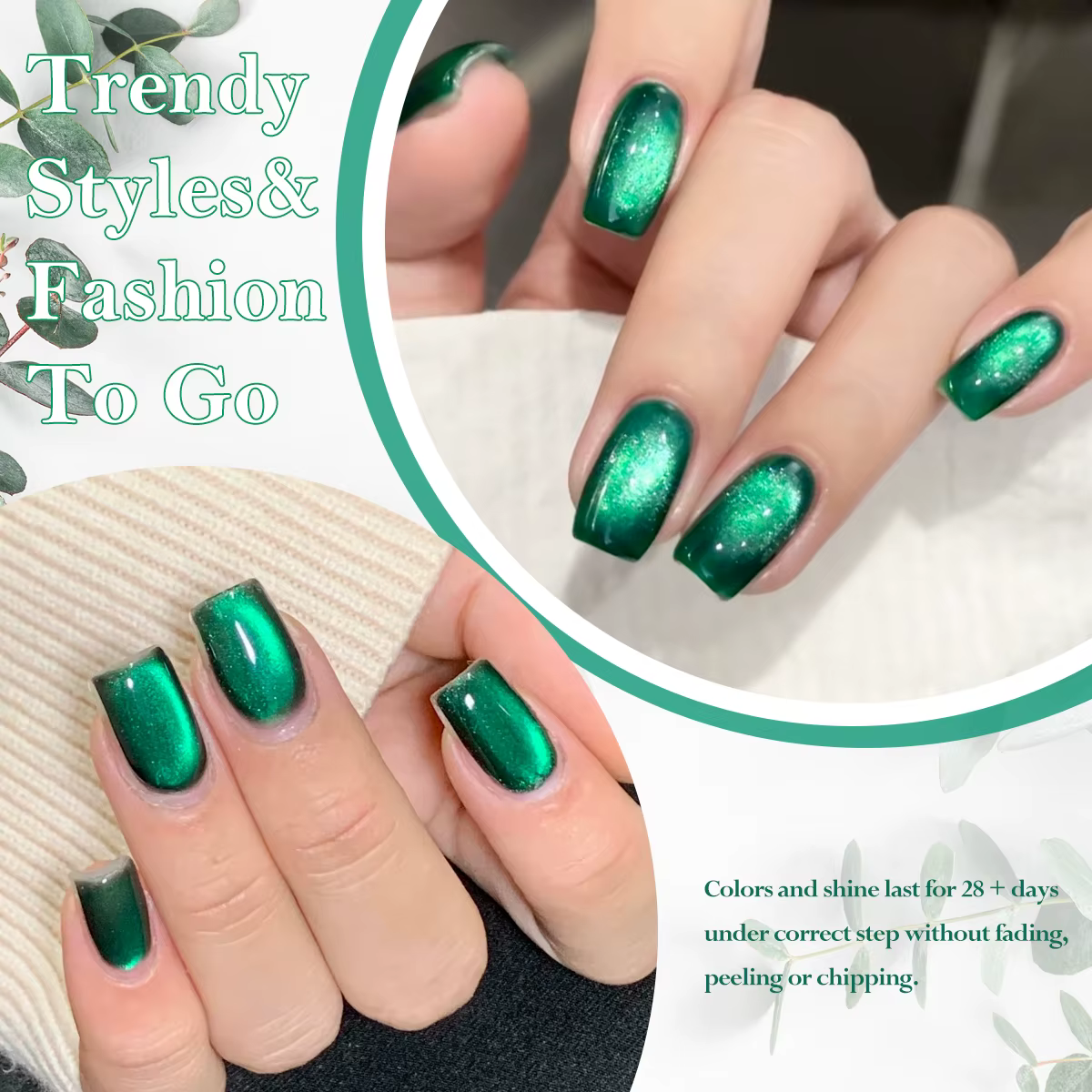 Vernis à ongles Gel magnétique chat à paillettes vertes