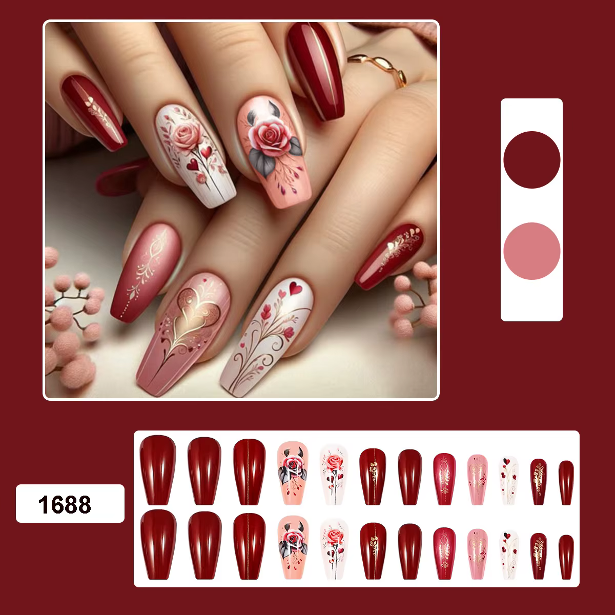 Faux ongles mi-longs pour la saint-valentin