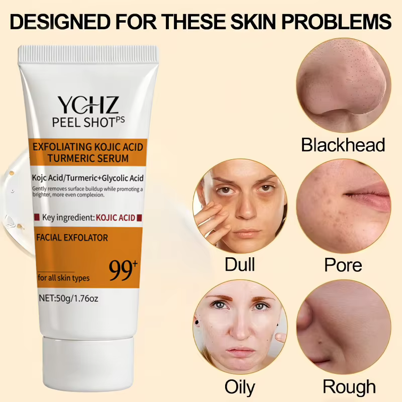 Gel exfoliant à l'acide kojique et au curcuma, adapté au visage et au corps, gommage doux parfumé à l'orange, gel nettoyant pour le corps, élimine les peaux mortes, nettoyant pour la peau - 50 g