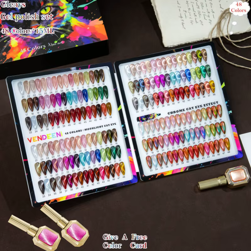 Glenys 48 pièces * 15ml Vernis à ongles gel effet œil de chat blanc clair