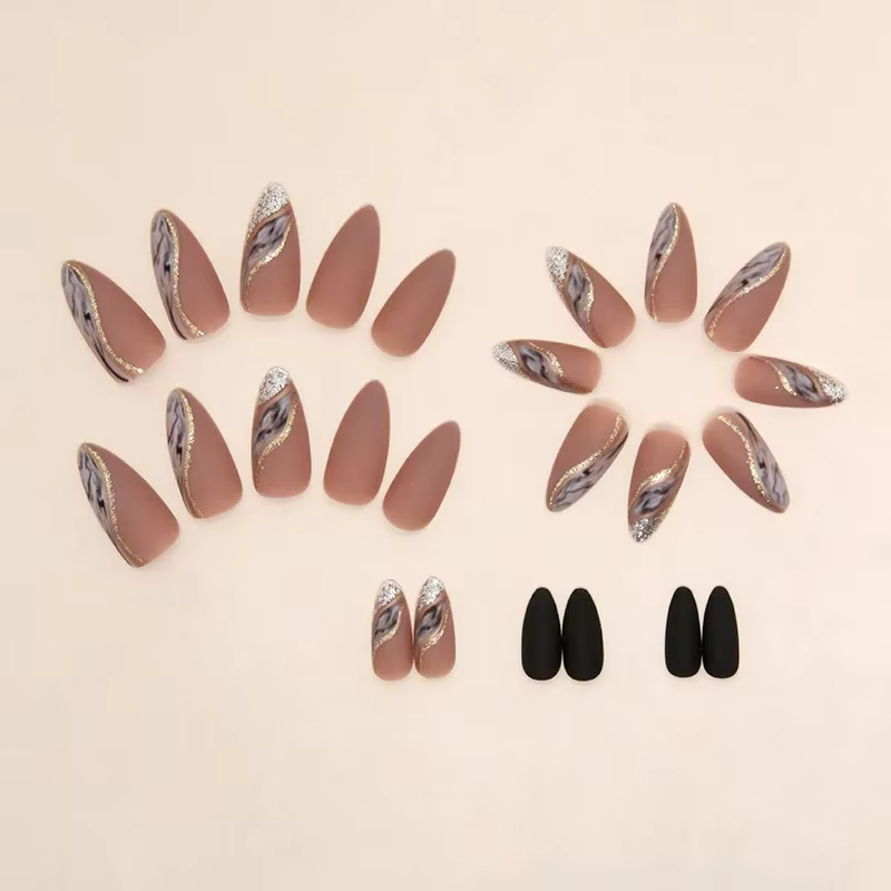 Brown Lake-Faux Ongles avec Gelée Autocollante