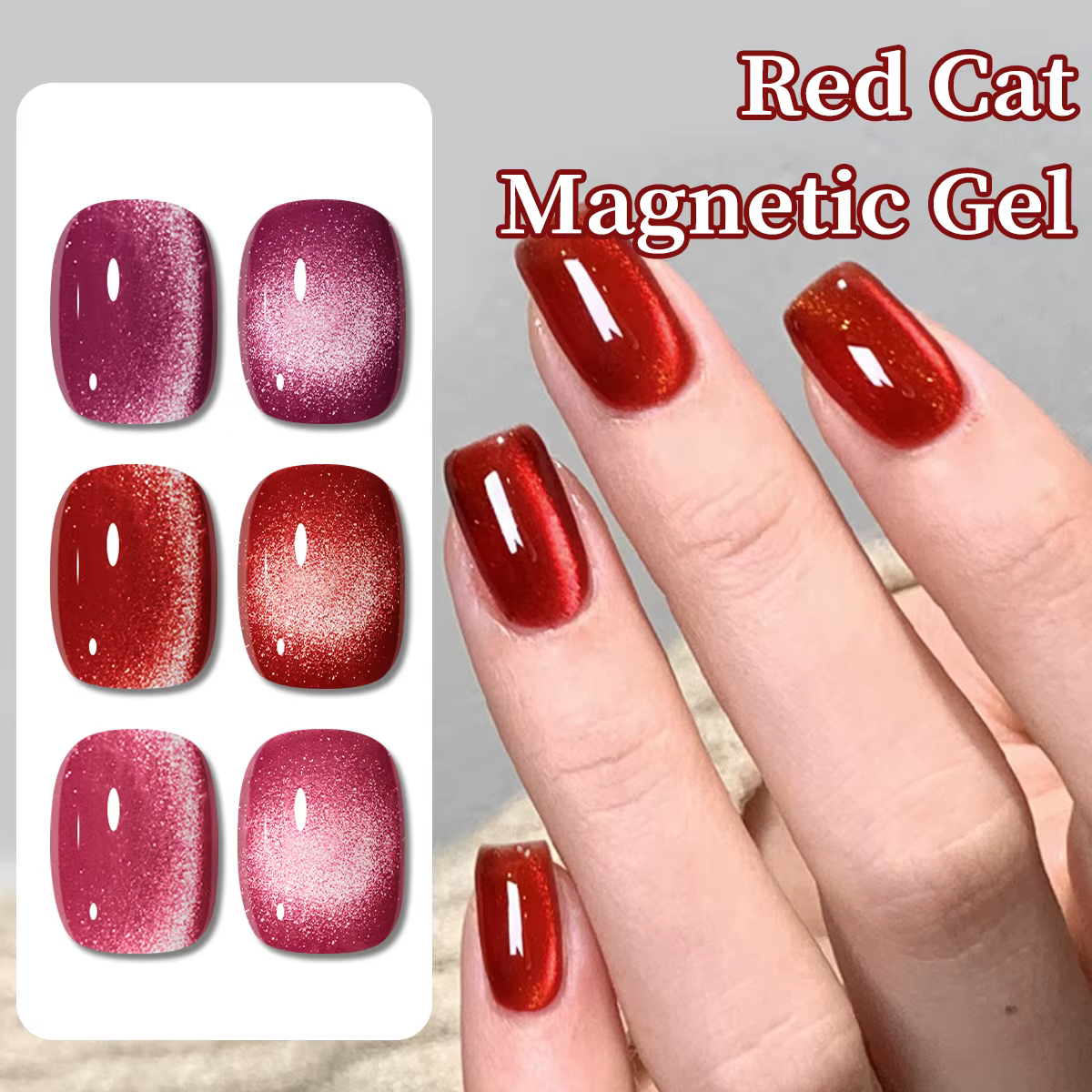 Groillim 7 ml paquet unique nouvel an rouge paillettes oeil de chat Gel vernis à ongles