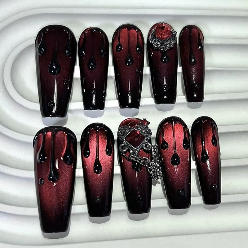 Rouge sang foncé spice girls press ongles fait à la main
