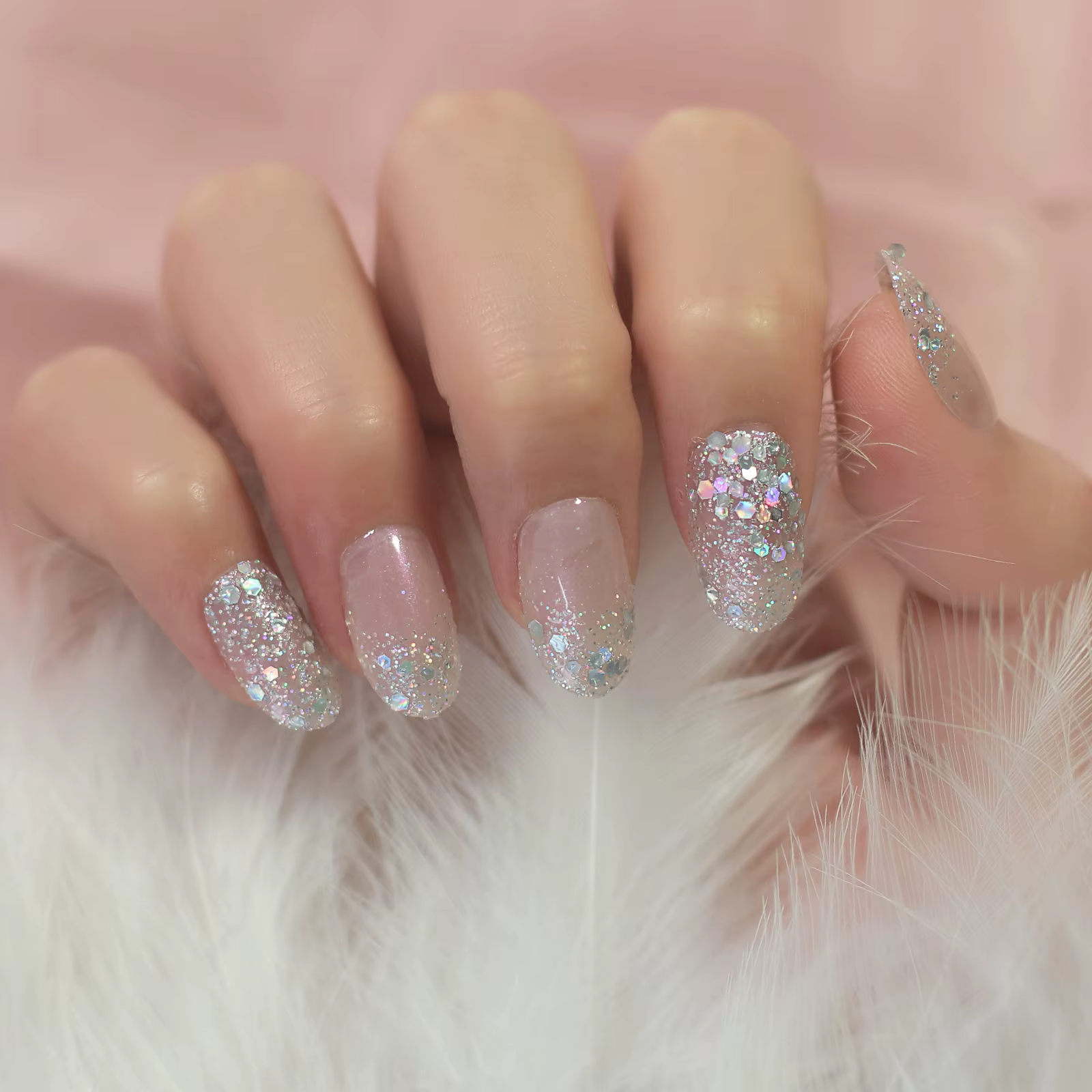 Faux ongles holographiques de forme narpour femme