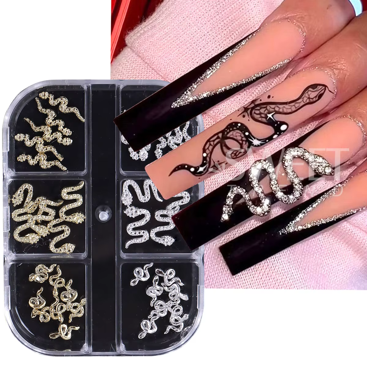 2 boîtes de strass serpent Rivet ongles accessoires Style Punk or argent métal bijoux Cool charme Halloween manucure décor pièces