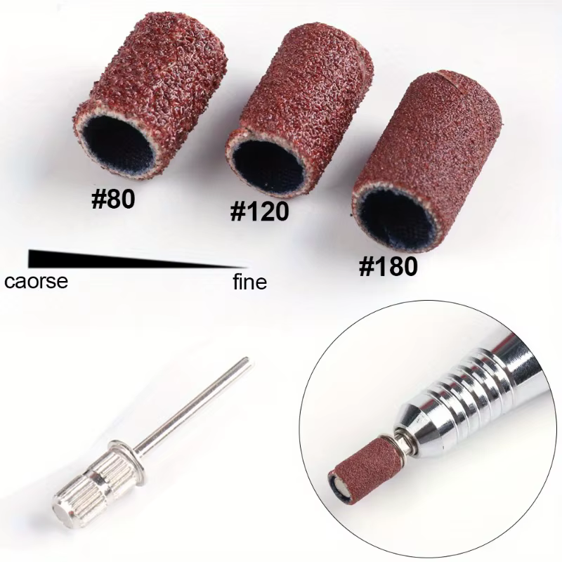 210 pièces bandes de capuchon de ponçage des ongles 80 ''/120''/180 ponceuse forets