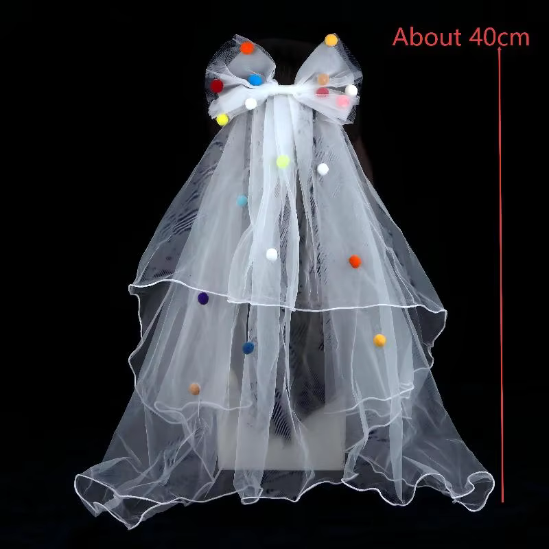 Voile de mariée court en tulle blanc avec nœud et pince à cheveux, accessoires pour enterrement de vie de jeune fille, accessoires pour séance photo