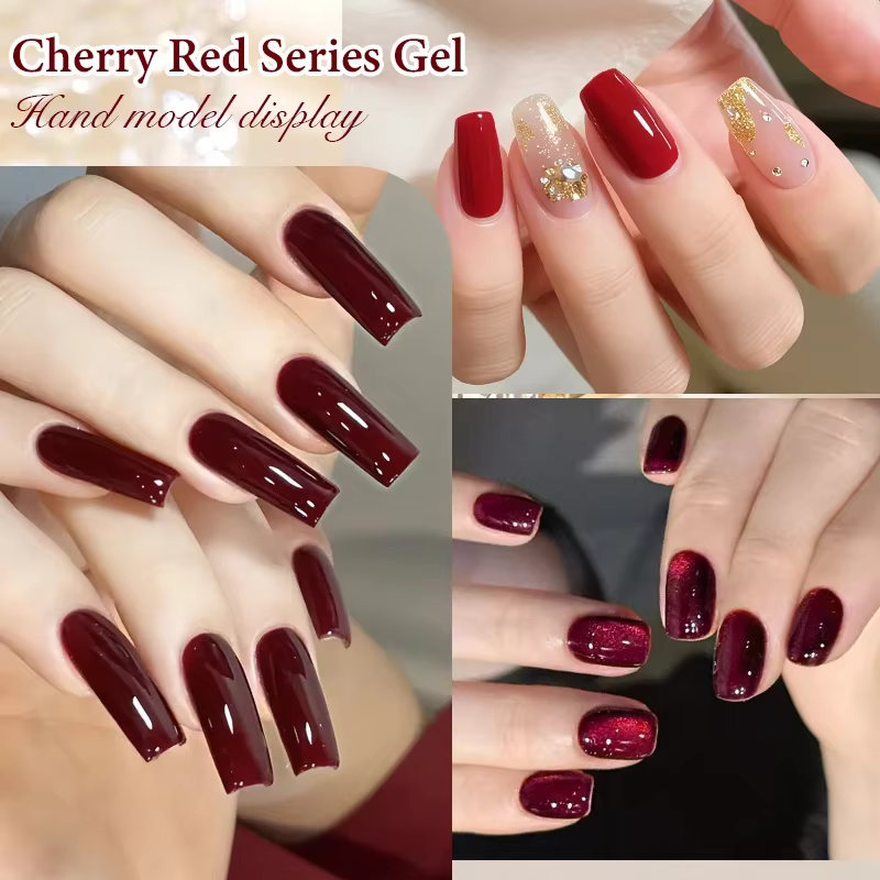 6/12 pièces cerise rouge série Gel vernis à ongles ensemble vin