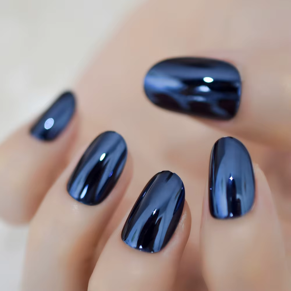 Faux ongles miroir bleu N64.Oval