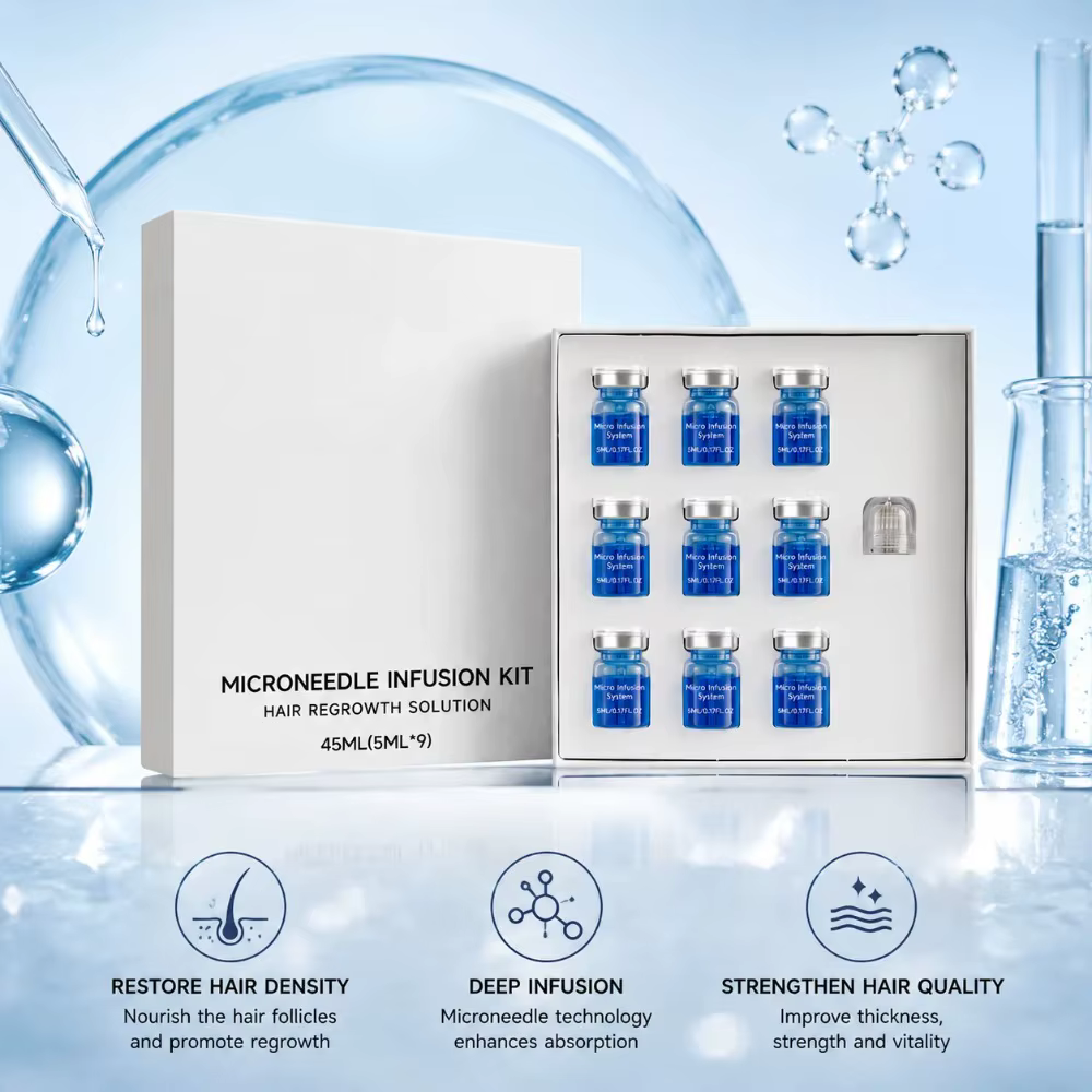 Kit de soins capillaires à micro-aiguilles pour usage domestique, contenant un sérum nutritif, formule douce pour l'entretien quotidien du cuir chevelu