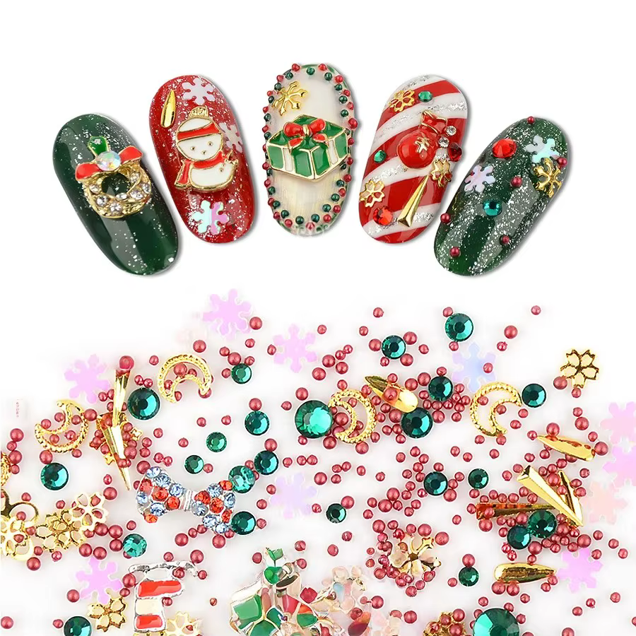 Kit de décoration pour Nail Art de noël, bricolage, tranches de flocons de neige, Rivets en alliage, Mini perles, breloques pour la conception des ongles de noël