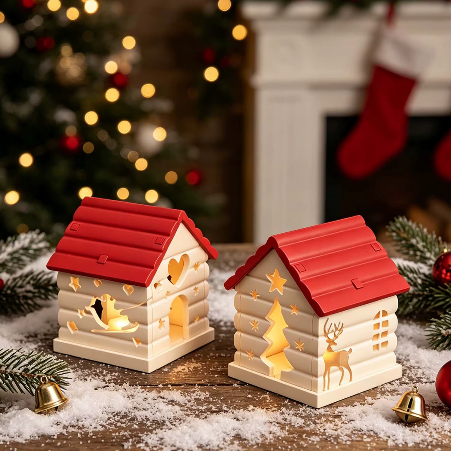 Moule en silicone pour résine de Noël : 1 moule en silicone en forme de cabane de Noël, avec un design ajouré orné d'étoiles et de cœurs