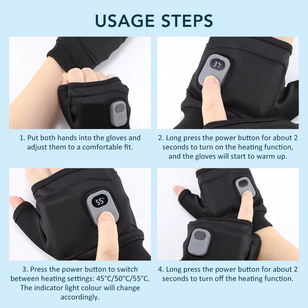 Gants chauffants électriques, Support de main demi-doigt, Protection de la paume chaude d'hiver, Sport de plein air, compresse chaude, Protection Anti-attrition