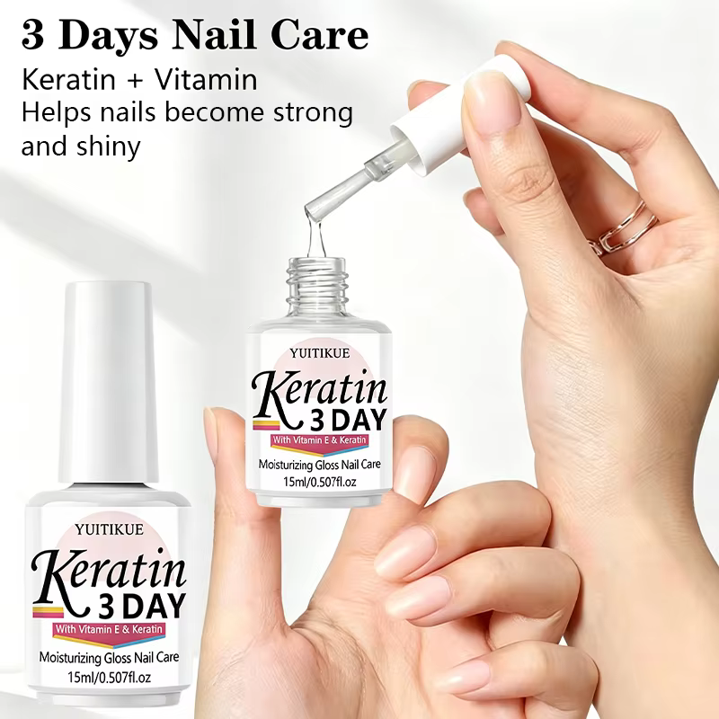 YUITIKUE Huile de Soin des Ongles à la Kératine 3 Jours 15ml Vitamine E Hydratante Brillante Absorption Rapide Format